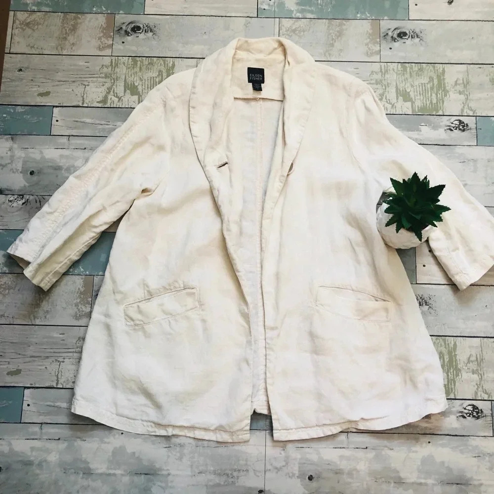 ⭐️Eileen Fisher Irish Linen One Button Blazer - Picture 6 of 7